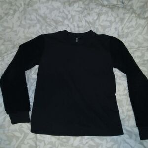 Kenneth Cole Black Crewneck Sweater with Textured Sleeves